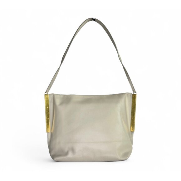CELINE Clasp Flap Bag Dove Gray Calfskin Leather Shoulder Neutral Italy Handbag - Picture 4 of 16